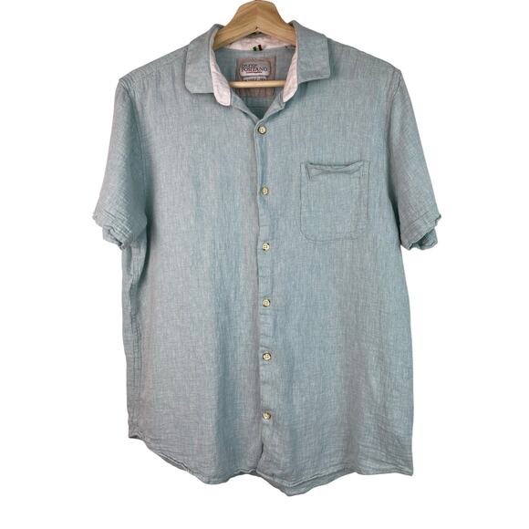 Bruno Positano Size L Aqua Blue Washable Linen Short Sleeve Button Up Shirt - Picture 1 of 6